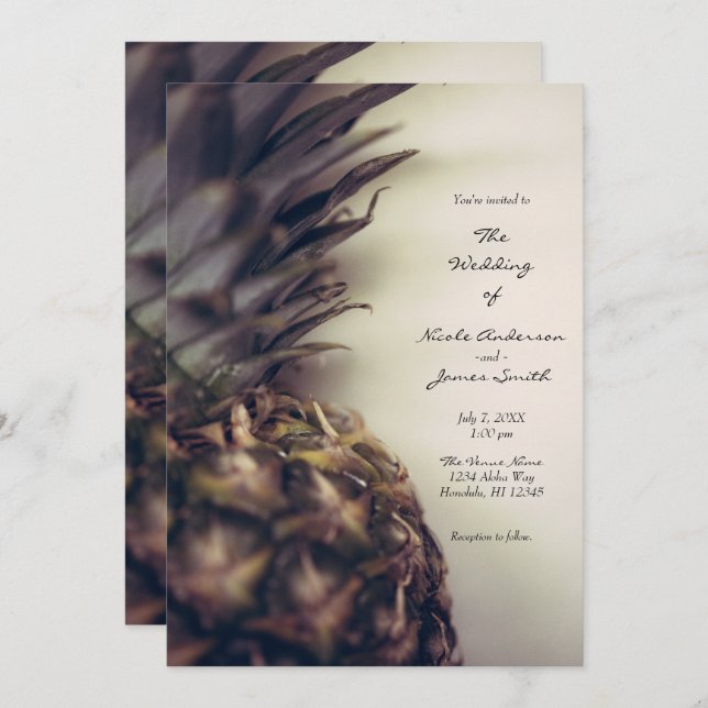 Invitación Tropical Pineapple Elegant Island Beach Wedding (Anverso / Reverso)