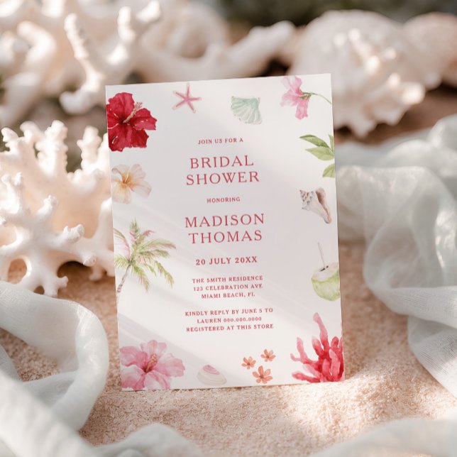Invitación Tropical Pink Coral Bridal Shower (Subido por el creador)