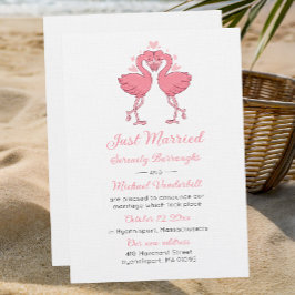 Invitación Tropical Pink Flamingo Just Married Announcement