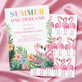 Invitación Tropical Pink Girls Summer 1st Birthday Party