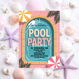 Invitación Tropical Pink Palm Springs Pool Party Birthday