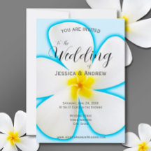 Tropical, Plumeria Blanca sobre Azul, Boda Floral