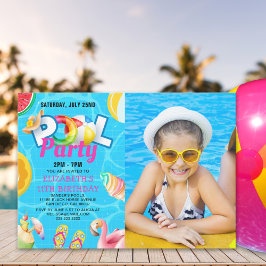 Invitación Tropical Pool Bash for Girl – Birthday Girl Photo