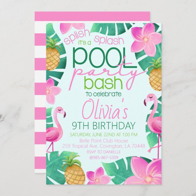 Invitación Tropical Pool Party Birthday Party Invitation (Anverso / Reverso)