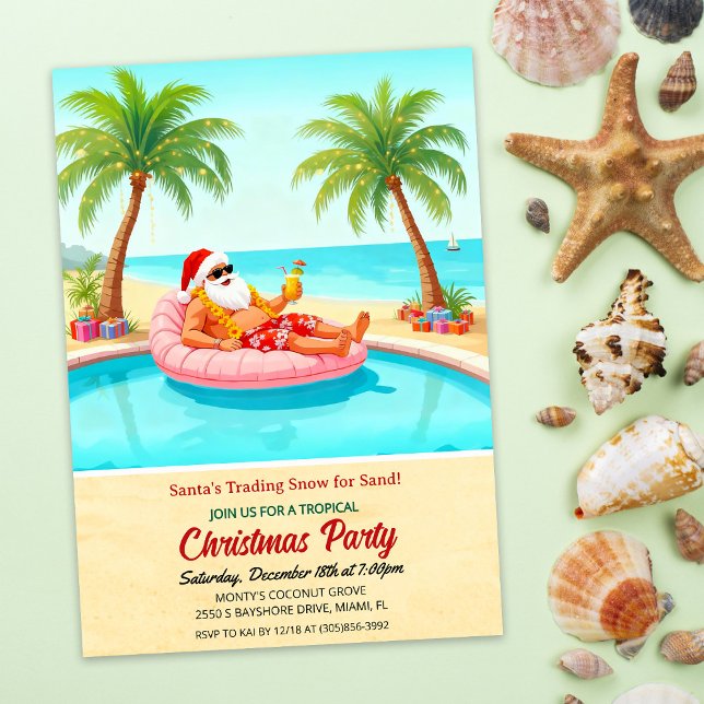 Invitación Tropical Santa Christmas Pool Party Invitation (Subido por el creador)