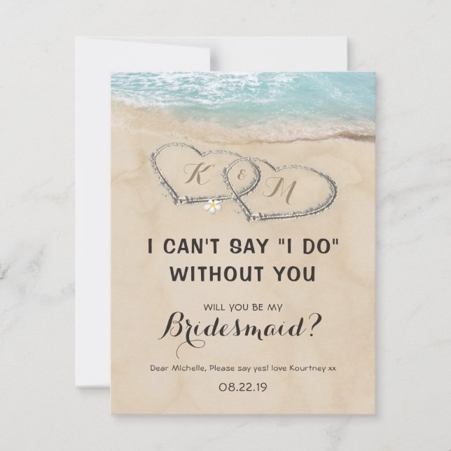 Invitación Tropical sea mi dama de honor | Destino de playa (Anverso)