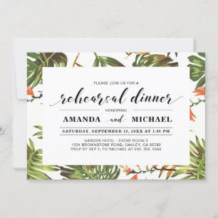 Invitación Tropical Sencillo ensayo Boda moderno Cena
