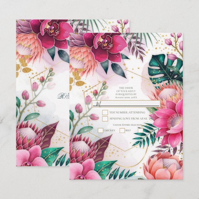 Invitación Tropical Stardust Garden Floral Paradise R.S.V.P. (Anverso / Reverso)