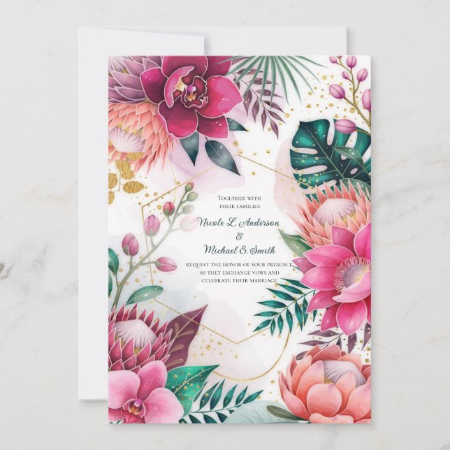 Invitación Tropical Stardust Garden Floral Paradise Wedding  (Anverso)