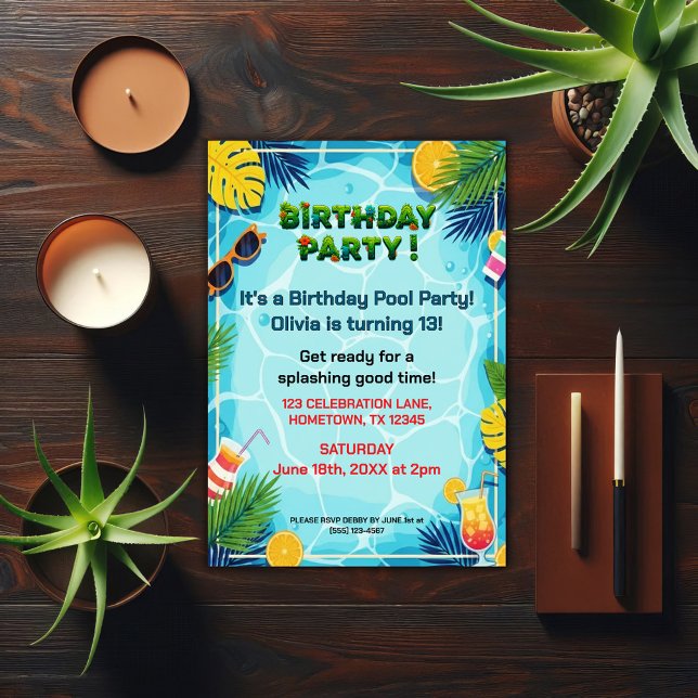 Invitación Tropical Summer Birthday Pool Party (Subido por el creador)