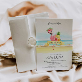 Invitación Tropical Summer Pink Flamingo Baby Shower
