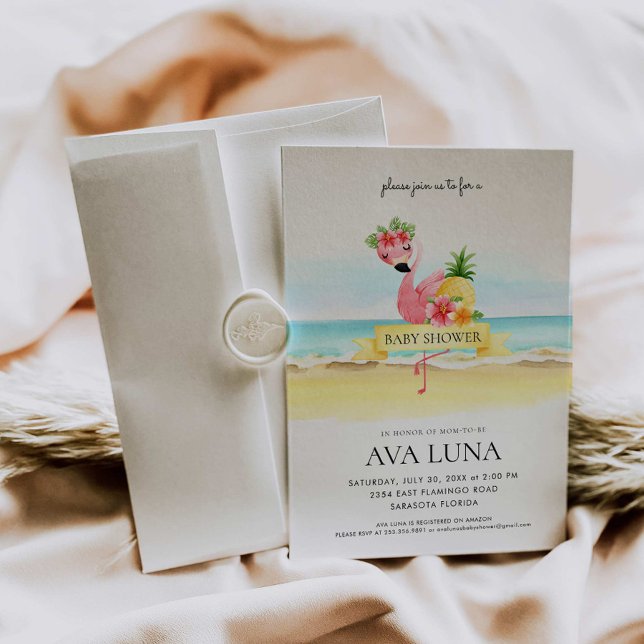 Invitación Tropical Summer Pink Flamingo Baby Shower (Subido por el creador)
