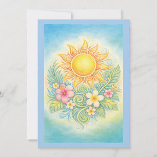 Invitación Tropical Sun with Pink Hibiscus and Plumeria