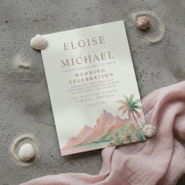 Invitación Tropical Sunset Island Beach Watercolor Wedding