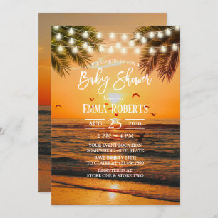 Invitación Tropical Sunset Palm Beach Baby Shower