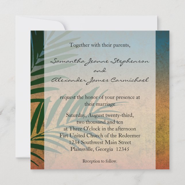 Invitación Tropical Sunset Palm Fronds (Anverso)
