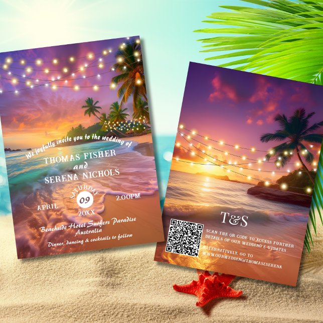 Invitación Tropical Sunset QR Code Beach Wedding (Subido por el creador)