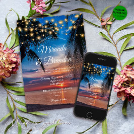 Invitación Tropical Sunset String ilumina Palm Beach Wedding