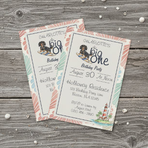 Invitación Tropical The Big One Surf Dachshund Cumpleaños