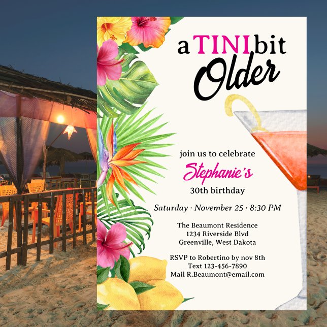 Invitación Tropical Tini Un Poco Más Mayor Martini cumpleaños (Subido por el creador)