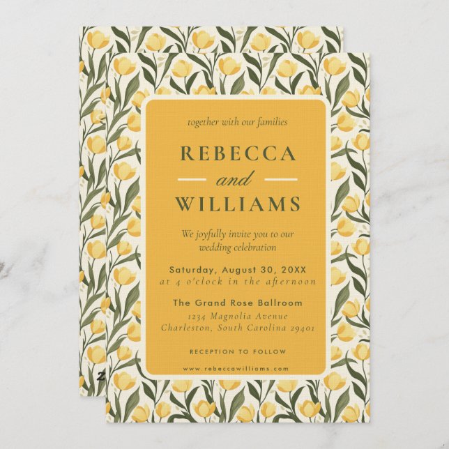 Invitación Tropical Tulip Petal Destination Wedding (Anverso / Reverso)