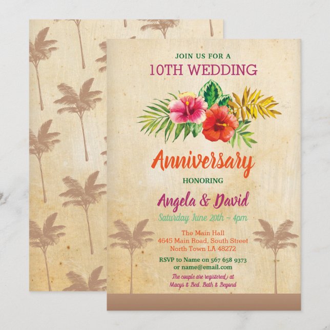 Invitación Tropical Vintage de Aniversario de Boda (Anverso / Reverso)