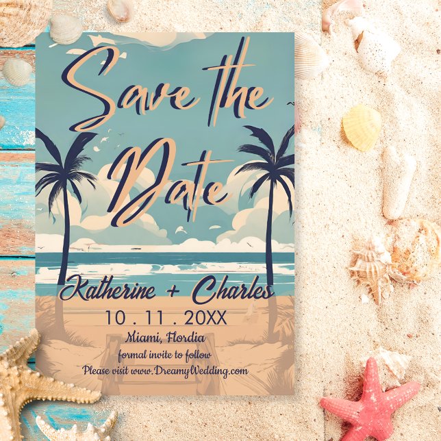 Invitación Tropical Vintage Playa Guardar la Fecha (Subido por el creador)