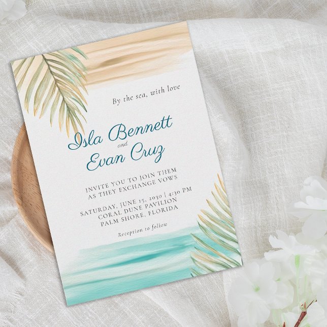 Invitación Tropical Watercolor Sage Green Palm Beach Wedding (Subido por el creador)