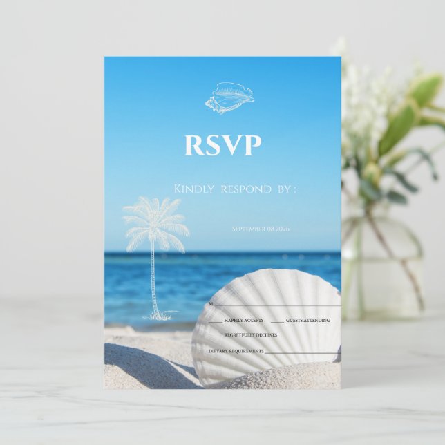 Invitación Tropical Wedding Ocean Beach RSVP   (Anverso de pie)
