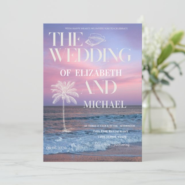 Invitación Tropical Wedding Sunrise Ocean Beach Wedding (Anverso de pie)