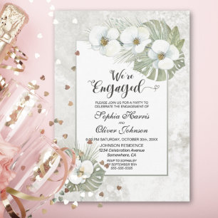 Invitación Tropical White Orchid Floral Engagement Party