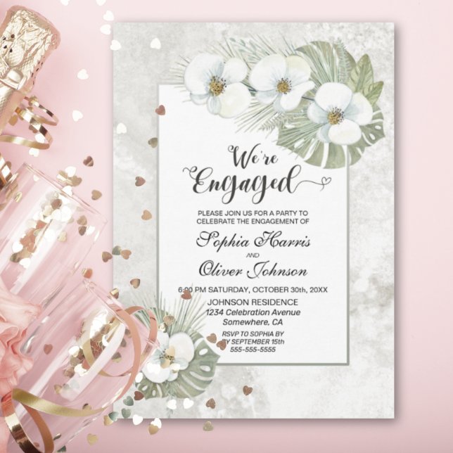 Invitación Tropical White Orchid Floral Engagement Party (Subido por el creador)