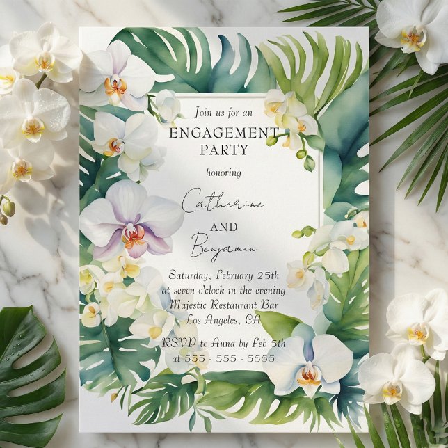 Invitación Tropical White Orchid & Greenery Engagement Party (Subido por el creador)