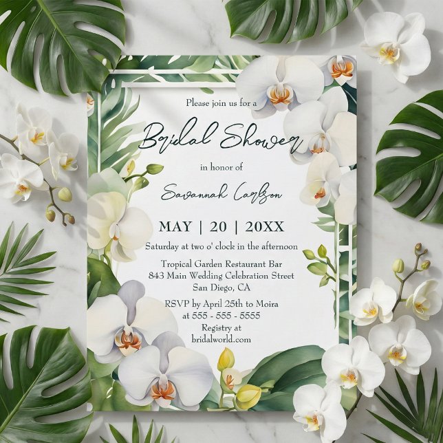 Invitación Tropical White Orchids Greenery Bridal Shower (Subido por el creador)