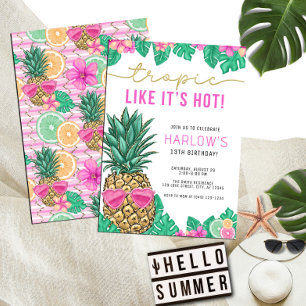 Invitación Trópico como si fuera cumpleaños tropical de piña