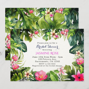 Invitación Tropicos Elegantes Hojas Verdes Floral Acuarela
