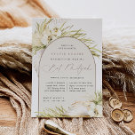 Invitación Tropicos Vintage Boho Bat Mitzvah<br><div class="desc">Las invitaciones del murciélago tropical de moda mitzvah en una atractiva paleta de color neutro cuentan con un elemento central arcos que lleva su ceremonia y celebración o detalles fiestas, acentuados con frondas de palma de color verde claro, follaje de isla de playa, orquídeas blancas, botánicos secos en boho y...</div>