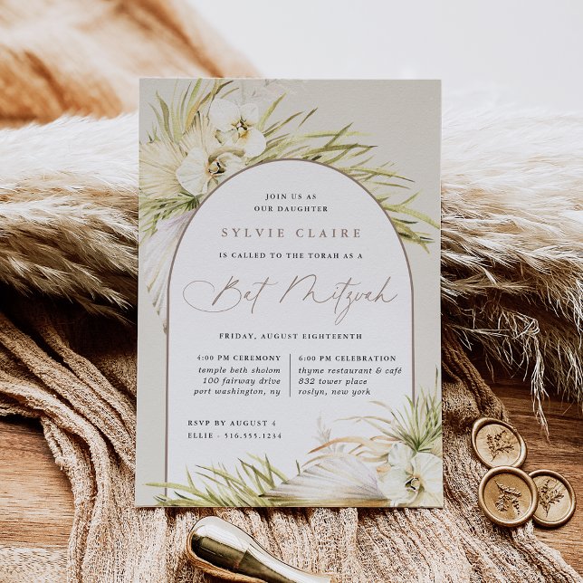 Invitación Tropicos Vintage Boho Bat Mitzvah (Subido por el creador)