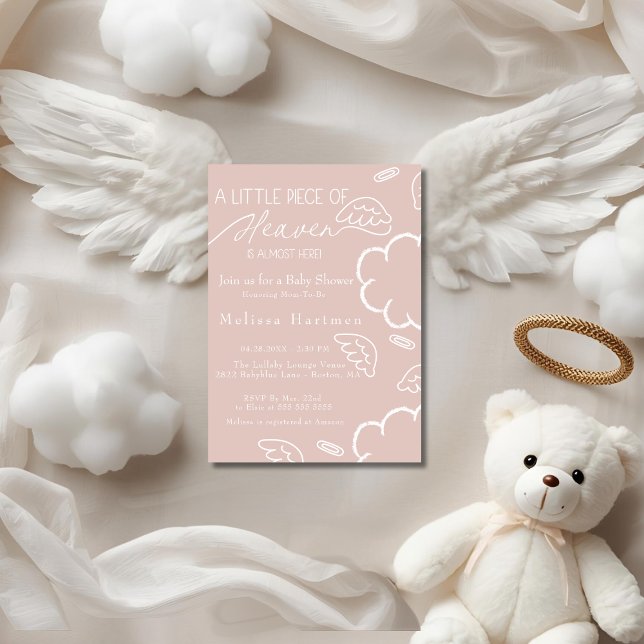Invitación Trozito de cielo baby shower rosa (Little Piece of Heaven pink baby shower Invitation)
