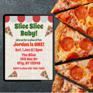 Invitación Trozito Trozito Bebé, pizza cumpleaños 1