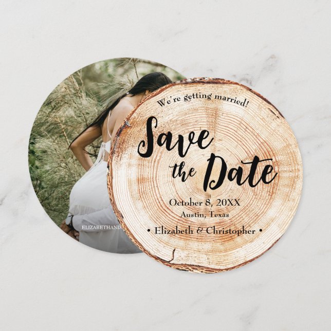 Invitación Trozos de madera tallada Foto personalizada Boda r (Anverso / Reverso)
