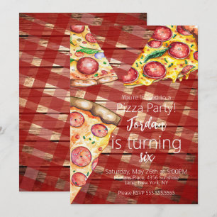 Invitación Trozos de pastel de pizza de acuarela Cumpleaños G