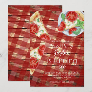 Invitación Trozos de Pizza Rústica Guión de Fiesta de Cumplea