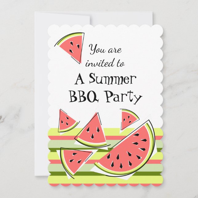 Invitación Trozos de sandía Summer BBQ raya vertical (Anverso)
