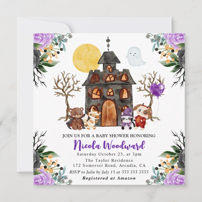 Invitación Truco acuarela o tratamiento de Halloween Baby Sho (Anverso)