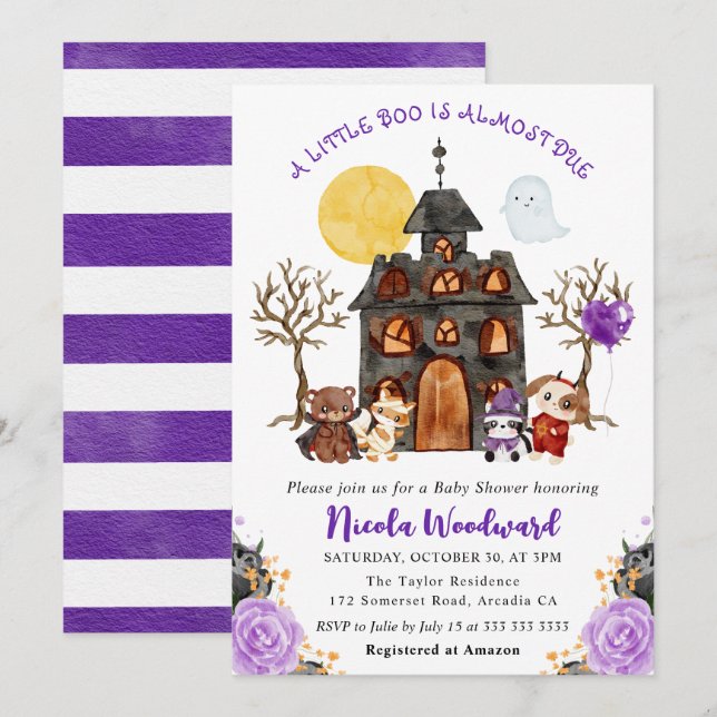 Invitación Truco acuarela o trato de Baby Shower de Halloween (Anverso / Reverso)