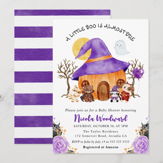 Invitación Truco acuarela o trato de Baby Shower de Halloween (Anverso / Reverso)