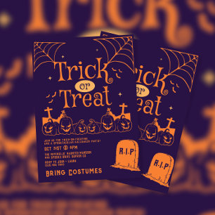 Invitación Truco de calabaza de lápida o fiesta de Halloween
