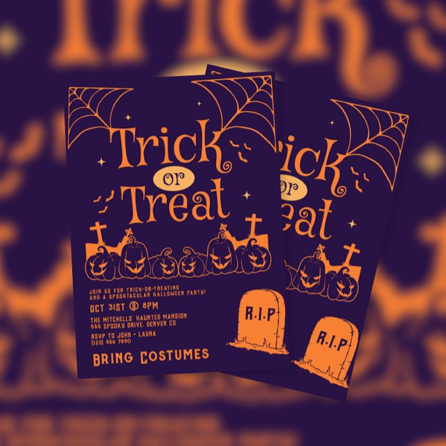 Invitación Truco de calabaza de lápida o fiesta de Halloween (Subido por el creador)