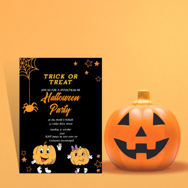 Invitación truco de calabaza lindo o tratar la fiesta de hall (Subido por el creador)